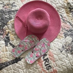 Pink faux straw sun hat